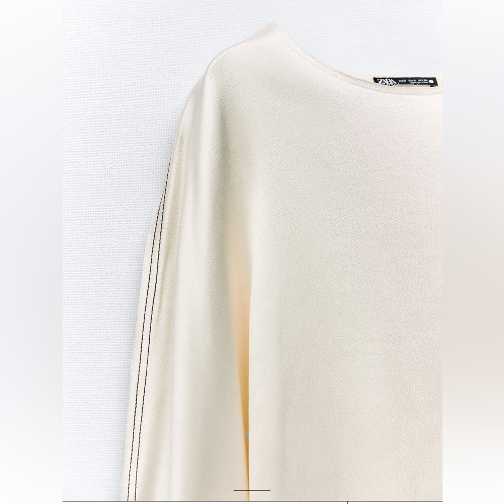 Zara NWT Satin Effect Topstitched Top - Picture 7 of 17
